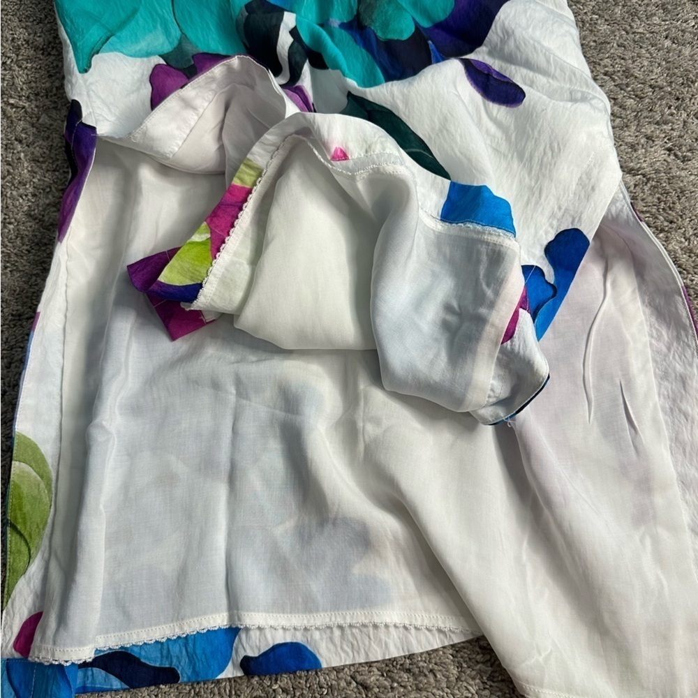 Maeve Floral Midi Dress 2 Petite purple teal feminine lined spring Anthropologie - Picture 13 of 14